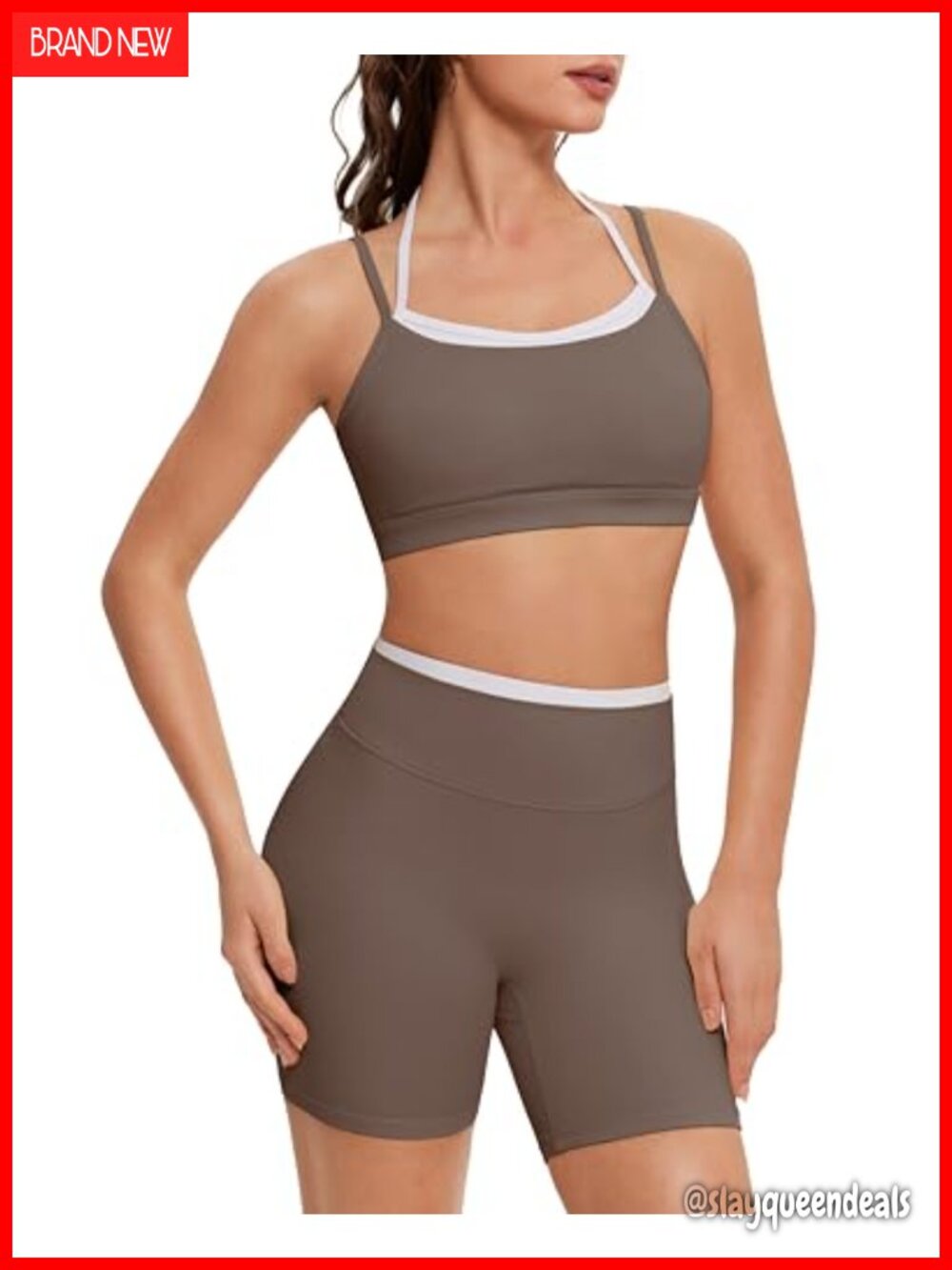 OMKAGI Women's Workout Set Halter Sports Bra & Biker Shorts Nylon Elastane